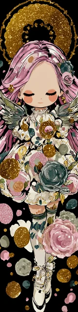 Free kawaii angel bookmark featuring wide gold halo kawaii angel